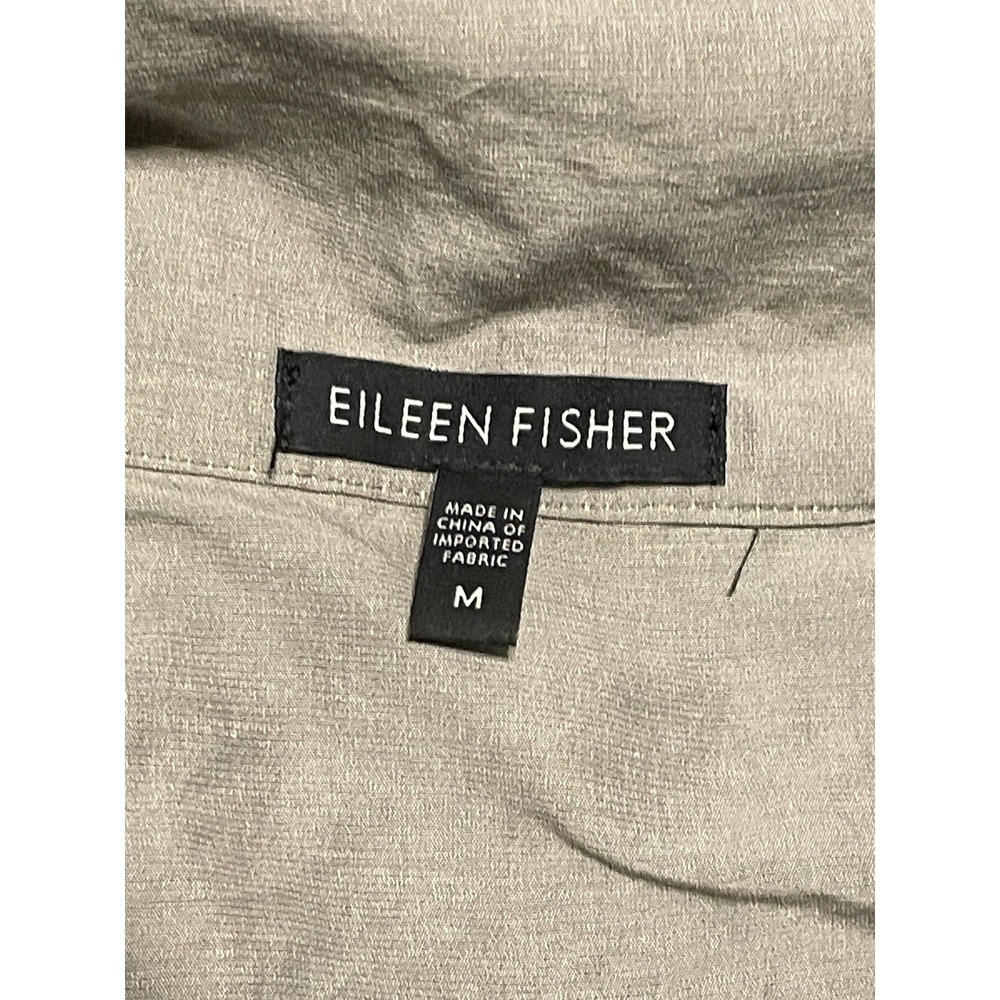 EILEEN FISHER Crinkle‎ Anorak Jacket Gray Medium Snap On Hood Cinched Waist - Picture 4 of 9